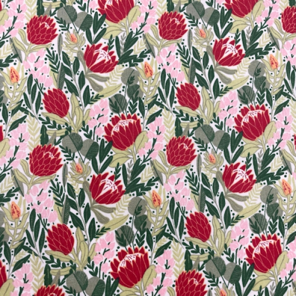 Beschichtete Baumwolle Protea Blumen rot